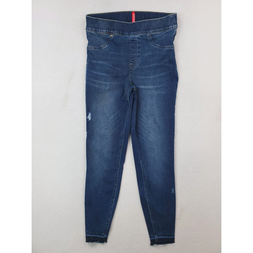 Spanx Jeans Womens‎ Medium Blue Distressed Skinny Stretch Denim Pull On Mid Rise